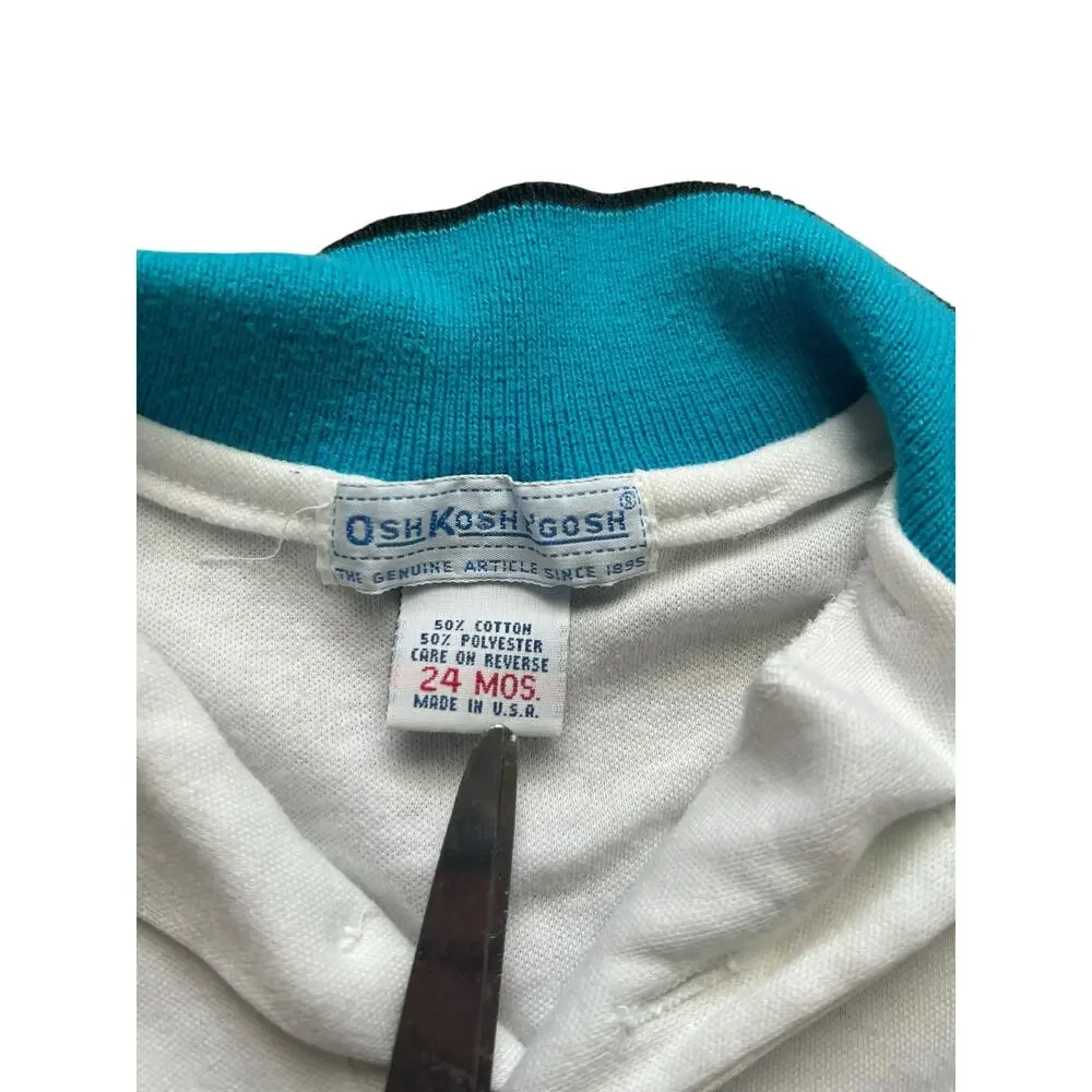 Vintage 90s OshKosh B'Gosh Train Sleeve Polo Shirt White Blue Size 24M USA Madr